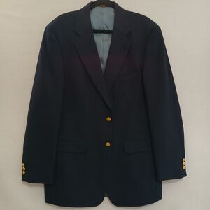 Stafford 2 Gold Tone Button Wool Blend Navy Blue Blazer Jacket 40L #650